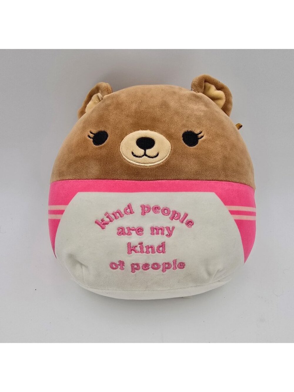 Original Squishmallow Plush Kellytoy Bear Quote Design Brown/Pink Good Condition